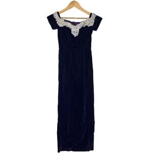 Vintage 90s Deep Purple Velvet Formal Evening Dress Womens XS Regency Royalcore